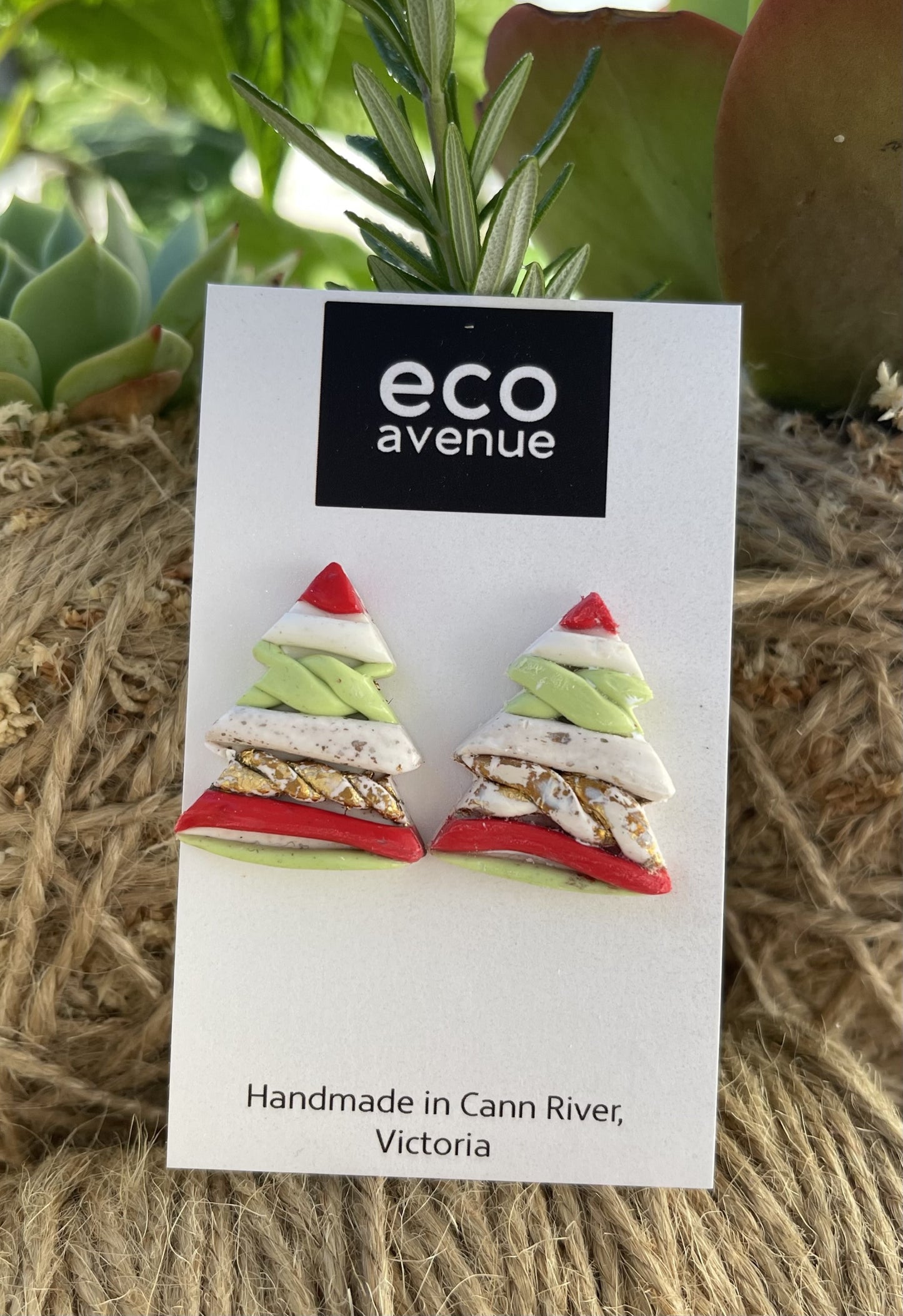 Handmade Earrings - Country Christmas Tree Stud Earrings